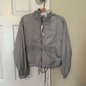 Gray Hooded Windbreaker Jacket